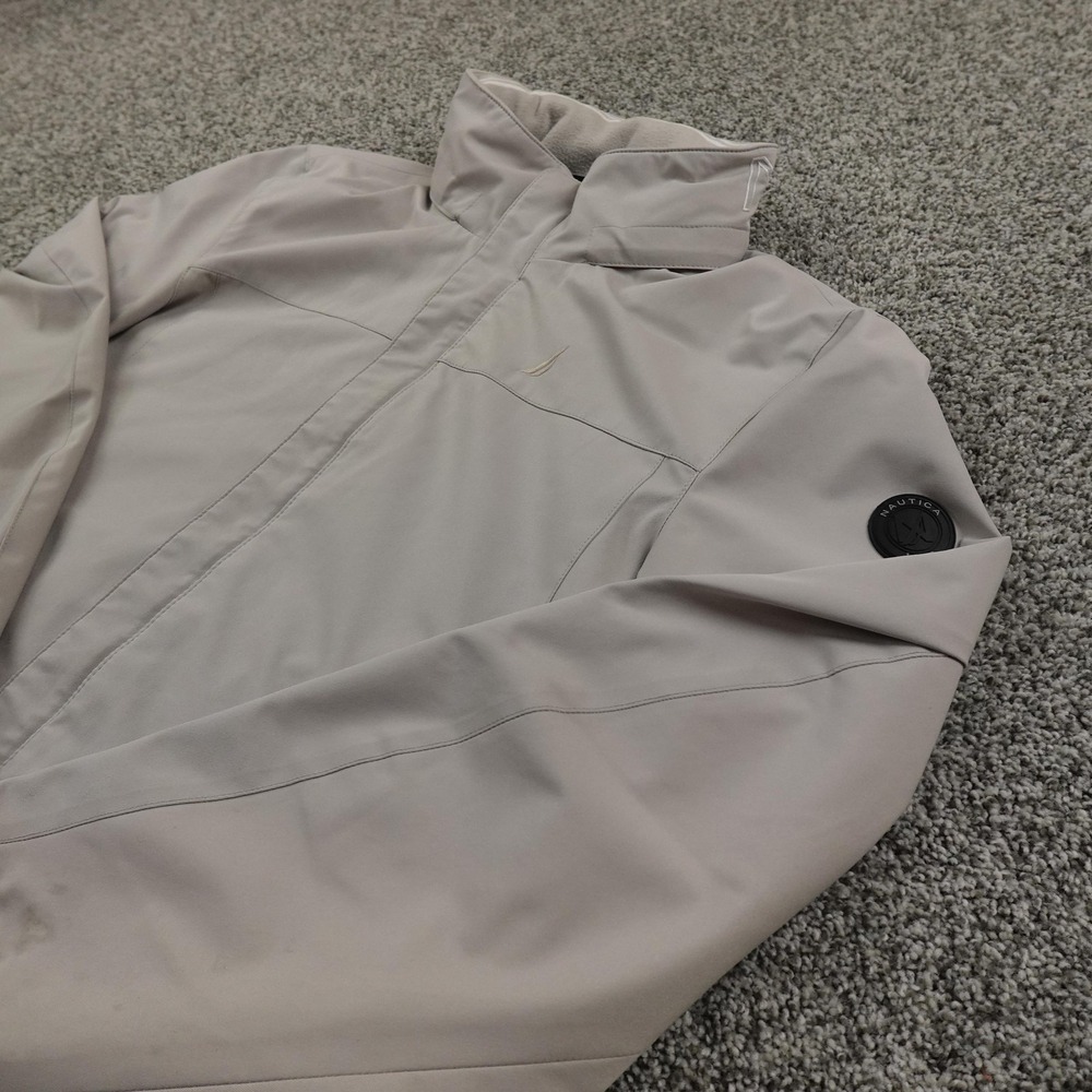 Nautica Jacket Mens M Gray Softshell Water‎ Resistant Full Zip Outdoor Hood Coat